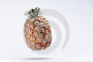 Azorean Pineapple (Ananas) fruit suspended in the air isolated on a white background. Azores Typical fruit. photo