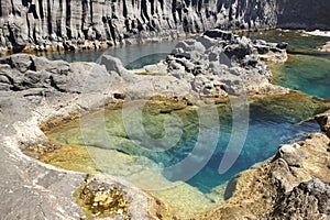 Azores basalt coastline in Sao Jorge. Faja do Ouvidor. Portugal photo