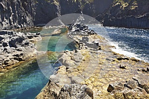 Azores basalt coastline in Sao Jorge. Faja do Ouvidor. Portugal photo