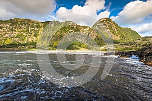 Azores coastline landscape in Faja Grande, Flores island. Portugal.