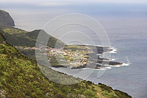 Azores coastline landscape in Faja Grande, Flores island. Portugal