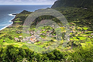 Azores coastline landscape in Faja Grande, Flores island. Portugal.