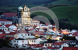 Azores - Faial island, City Horta at night with church photo