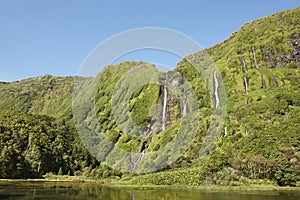 Azores landscape in Flores island. Waterfalls in Pozo da Alagoinha photo