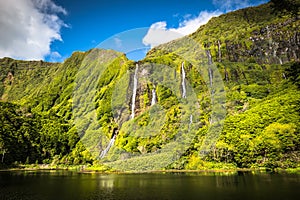 Azores landscape in Flores island. Waterfalls in Pozo da Alagoinha. Portugal photo