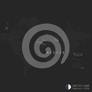 Azores map abstract geometric mesh polygonal light concept with black and white glowing contour lines countries and dots