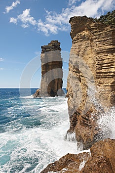 Azores rocky coastline cliffs landscape in Ilheu da Vila. Portugal