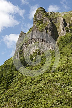 Azores rocky landscape in Flores island. Rocha dos Bordoes. Port photo