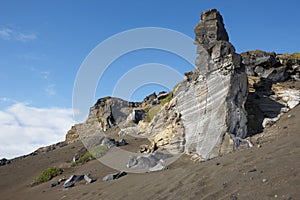 Azores rocky volcanic landscape in Faial island. Ponta dos Capel