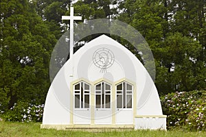 Azores traditional chapel, imperio, in Flores island. Portugal photo