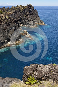 Azores volcanic coastline in Sao Jorge. Faja do Ouvidor. Portuga photo