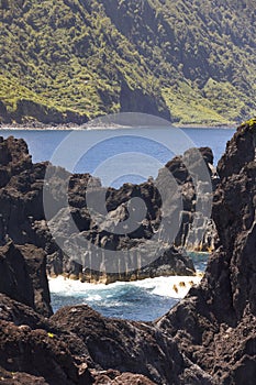 Azores volcanic coastline in Sao Jorge. Faja do Ouvidor. Portuga photo