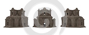 Aztec ancient civilization temple building. 3D illustration set of 3 angles