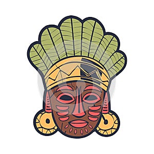 Aztec ceremonial mask. Maya civilization cultural artifact cartoon vector illustration