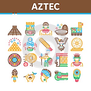 Aztec Civilization Collection Icons Set Vector