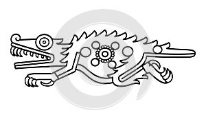 Aztec crocodile symbol, Cipactli, black and white illustration