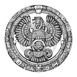 Stylized Eagle in Circular Aztec Design