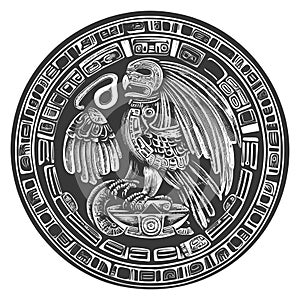 Stylized Eagle in Aztec Design, Circular Ornament