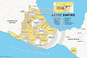 Aztec Empire maximal extent with tributary provinces, history map