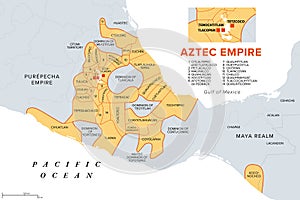 Aztec Empire with tributary provinces, Triple Alliance, history map