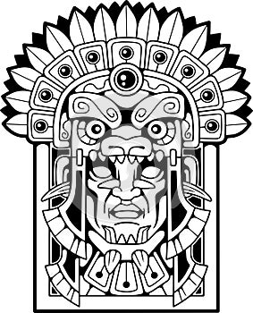 aztec god, contour illustration design