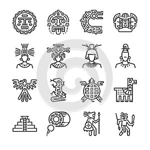 Aztec icon set. Included the icons as maya, mayan, tribe, antique, pyramid , warrior and more. photo