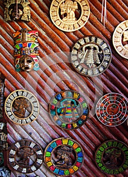 Aztec mayan calendar wooden handcrafts Mexico