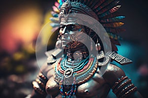 Aztec or mayan warrior bronze statue