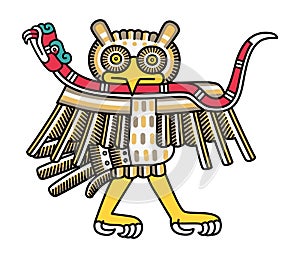 Aztec owl with a coral snake, as depicted in the Codex Laud