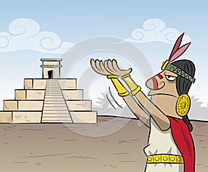 Aztec preist making an offering to gods photo