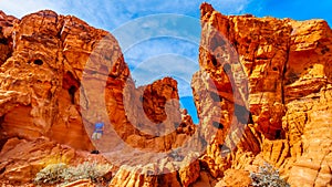 Aztec sandstone rock formations in the Valley of Fire State Park in Nevada, USA