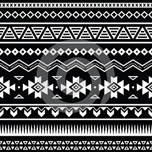 Aztec seamless pattern, tribal black and white background