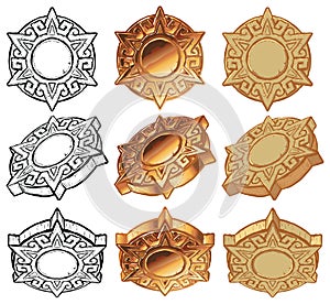 Aztec sun medallion vector icon set