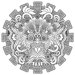 Aztec Sun Warrior Black Stroke Mask Vector illustration