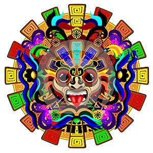 Aztec Sun Warrior Psychedelic Mask Vector illustration photo