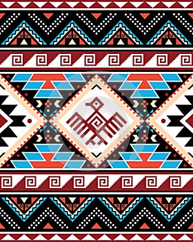 Aztec Triabl geometric seamless vector pattern with bird and traingles - Peruvian rug or carpet style, 8x10 format, Southwestern d