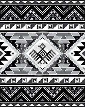 Aztec Tribal geometric seamless vector pattern with bird and triangles - Peruvian rug or carpet style, 8x10 format, Southwestern d