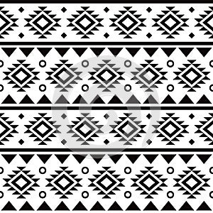 Aztec tribal geometric seamless vector pattern, Navajo abstract design in black and white
