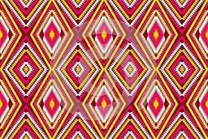 Aztec tribal geometric vector background in red pink white yellow