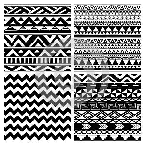 Aztec Tribal Seamless Black and White Pattern Set