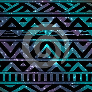 Aztec Tribal Seamless Pattern on Cosmic Background photo