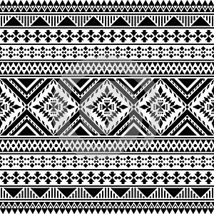 Aztec tribal vector seamless pattern in black and white.