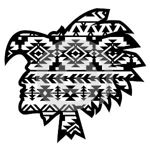 Aztec Tribal warrior with aztec Southwest pattern. Vector illustration warrior black silhouette traditional pattern isolated on