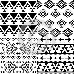 Aztec vector pattern set, Tribal background collection, Navajo design in black pattern on white