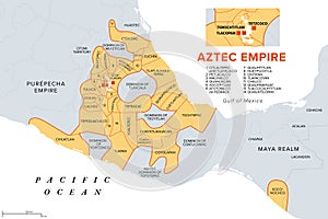 Aztec Empire with tributary provinces, Triple Alliance, history map photo