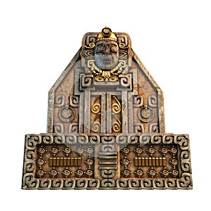 Aztecs altar stone gold 3d illustration isolated