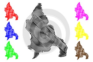 Azua Province Dominican Republic, Hispaniola, Provinces of the Dominican Republic map vector illustration, scribble sketch Azua