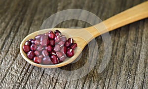 Azuki bean in wood spoon on table