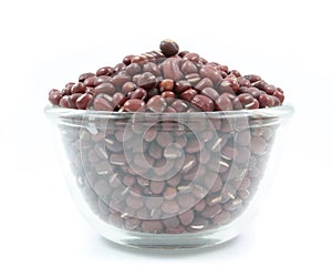 Azuki beans red beans on glass cup isolated