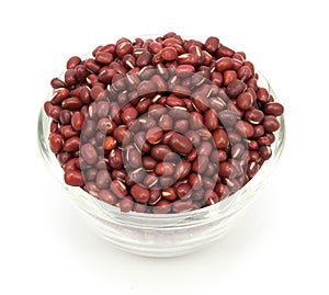 Azuki beans red beans on wood cup isolated